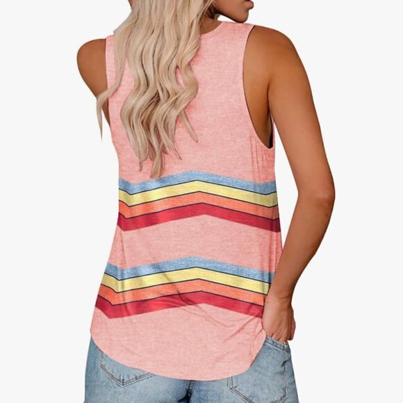 Saukole Women's V-neck Sleeveless Top Rainbow Stripes Pink Plus Size 1XL - Picture 3 of 16